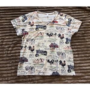 Chicyea Shirt Womens 5XL Short Sleeve Shirt Farm Animals Beige